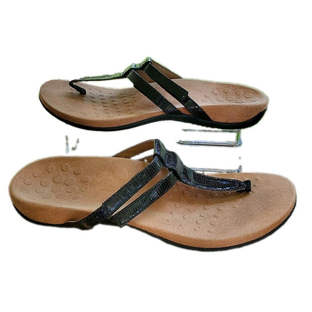 Vionic Elvia Black Size 10 Sandals Thongs Textured Orthaheel Adjustable Straps